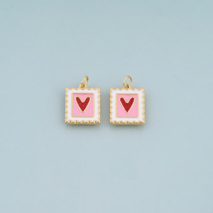 18K Gold Filled Enamel Love Stamp Pendant,Valentine Charm Bracelet Necklace for DIY Jewelry Making Supply