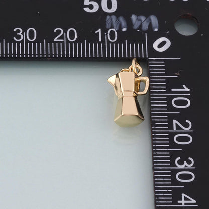 18K Gold Filled Moka Pot Pendant,Coffee Maker Charm Bracelet Necklace for DIY Jewelry Making Supply
