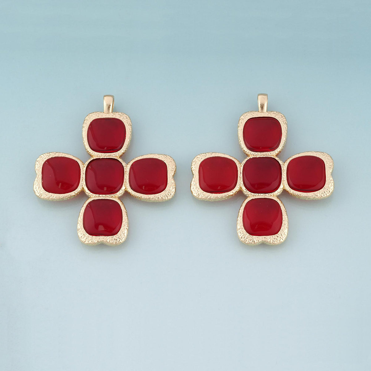 18K Gold Filled Red Four Clover Pendant,Lucky Love Charm Bracelet Necklace for DIY Jewelry Making Supply