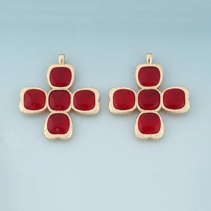 18K Gold Filled Red Four Clover Pendant,Lucky Love Charm Bracelet Necklace for DIY Jewelry Making Supply