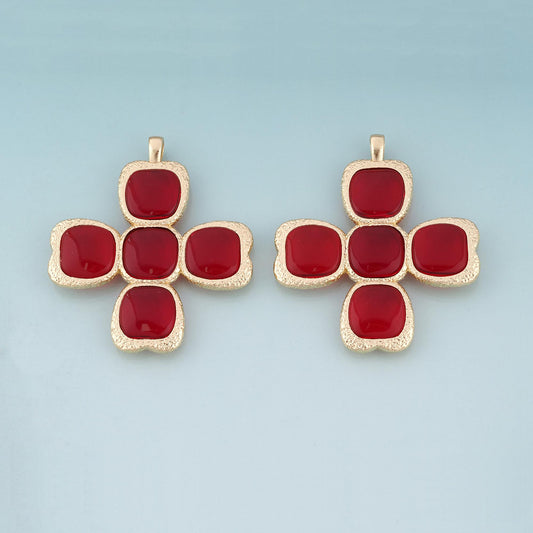 18K Gold Filled Red Four Clover Pendant,Lucky Love Charm Bracelet Necklace for DIY Jewelry Making Supply