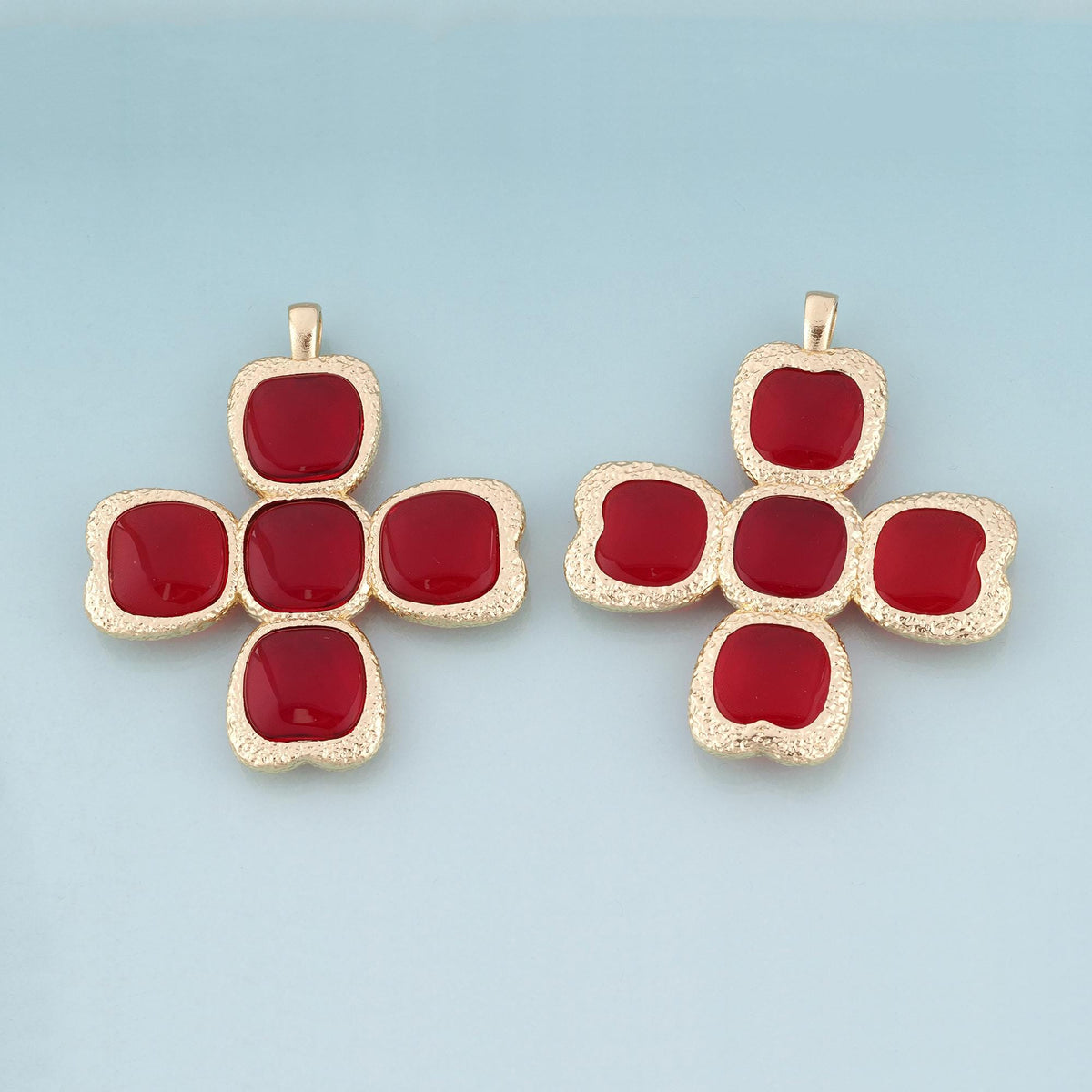 18K Gold Filled Red Four Clover Pendant,Lucky Love Charm Bracelet Necklace for DIY Jewelry Making Supply