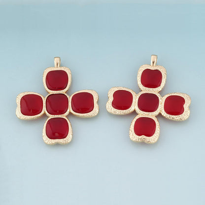 18K Gold Filled Red Four Clover Pendant,Lucky Love Charm Bracelet Necklace for DIY Jewelry Making Supply