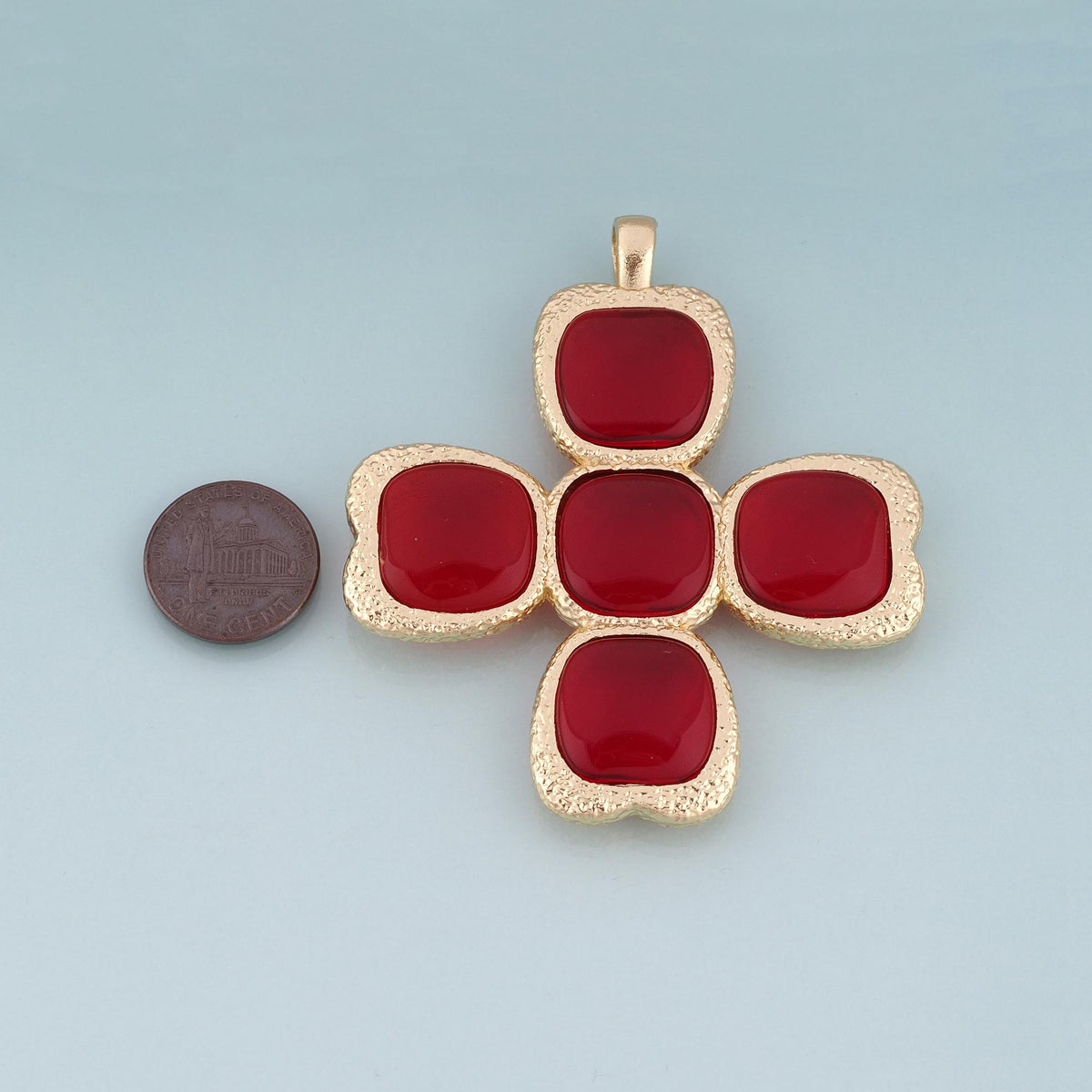 18K Gold Filled Red Four Clover Pendant,Lucky Love Charm Bracelet Necklace for DIY Jewelry Making Supply