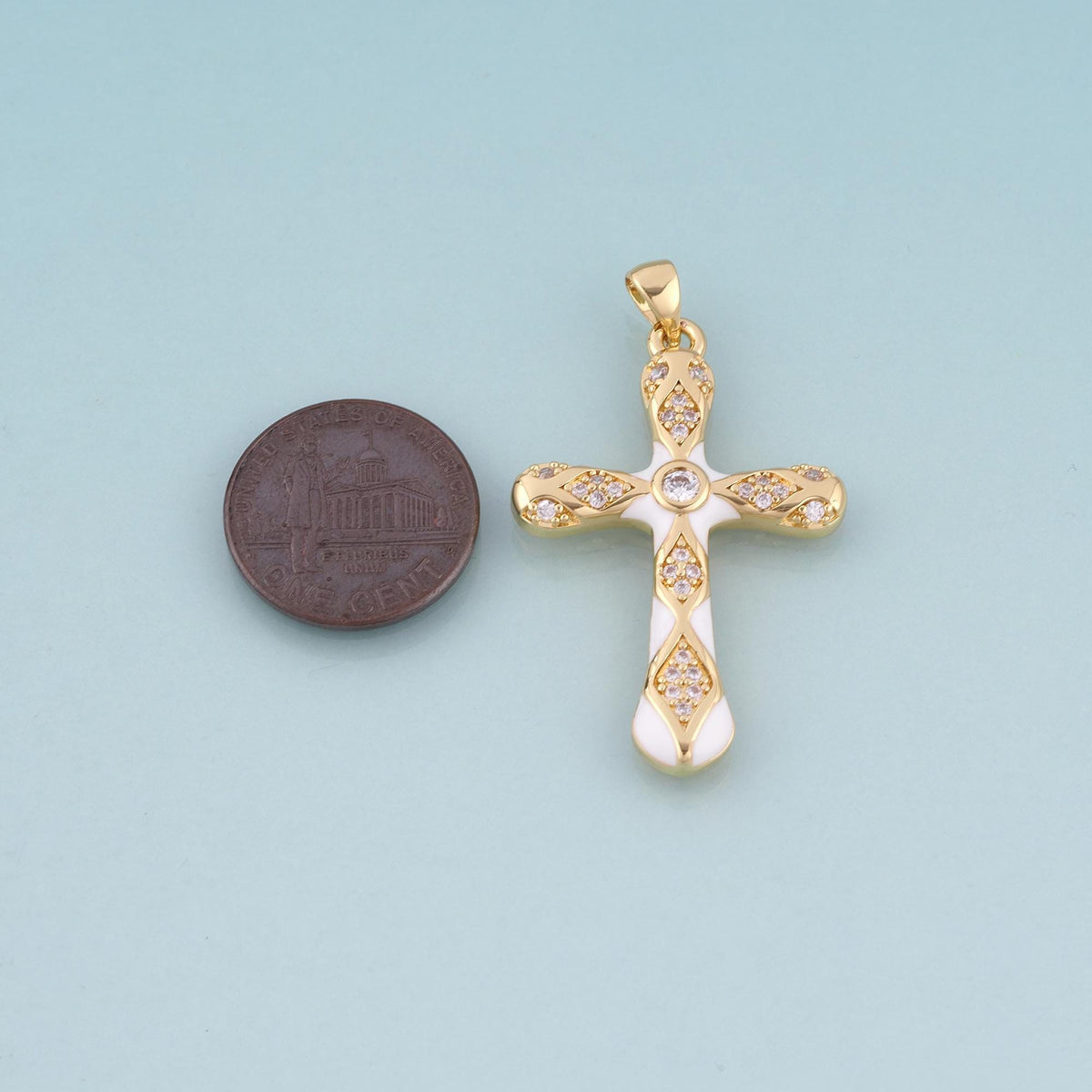 18K Gold Filled Enamel Cross Pendant,Exquisite Charm Bracelet Necklace for DIY Jewelry Making Supply