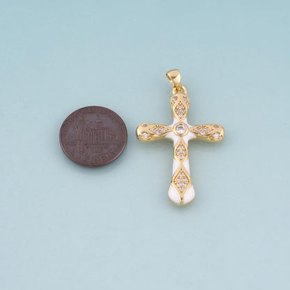 18K Gold Filled Enamel Cross Pendant,Exquisite Charm Bracelet Necklace for DIY Jewelry Making Supply
