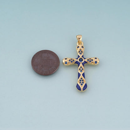 18K Gold Filled Enamel Cross Pendant,Exquisite Charm Bracelet Necklace for DIY Jewelry Making Supply