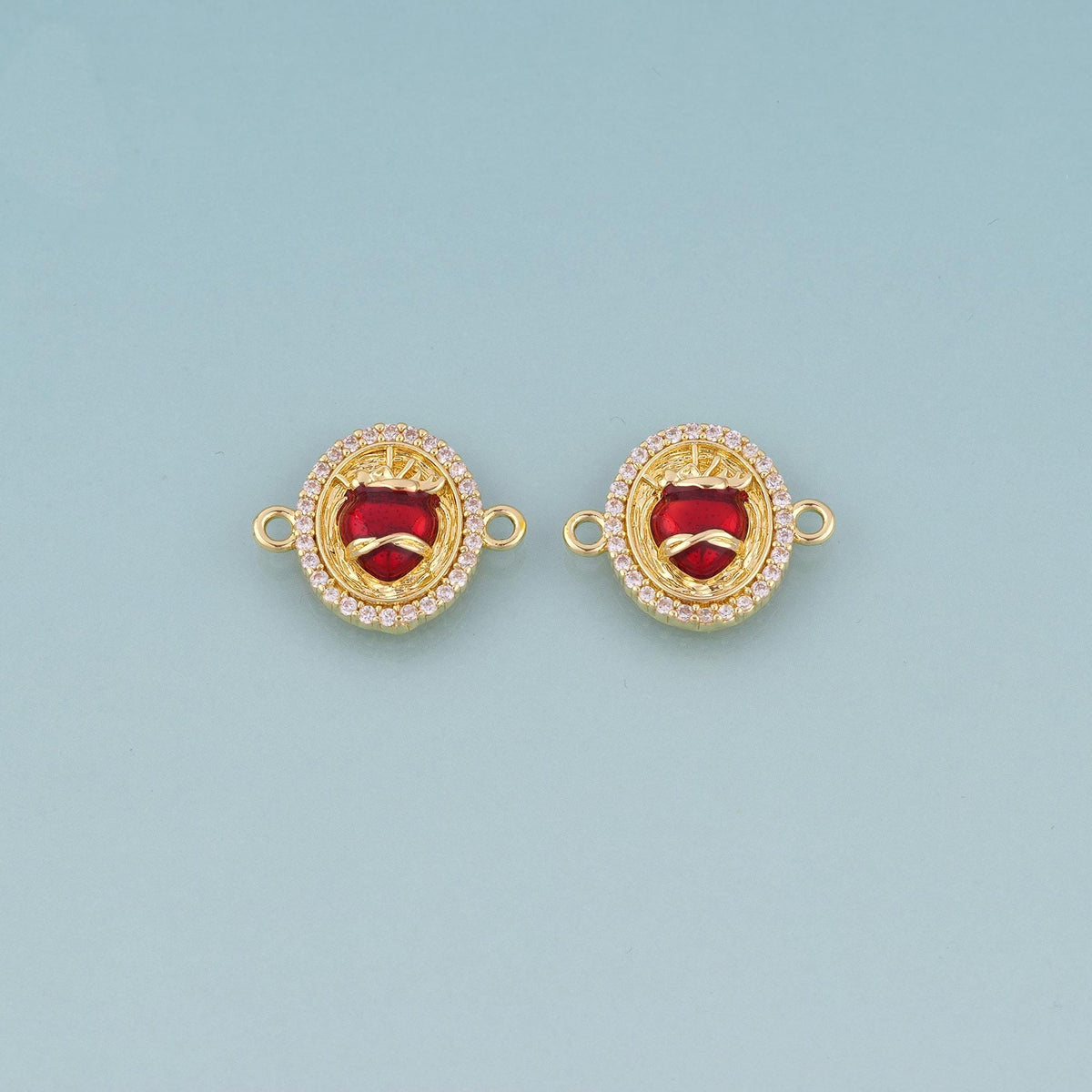 18K Gold Filled Enamel Sacred Heart Connector,Exquisite Connector Bracelet Necklace for DIY Jewelry Making Supply