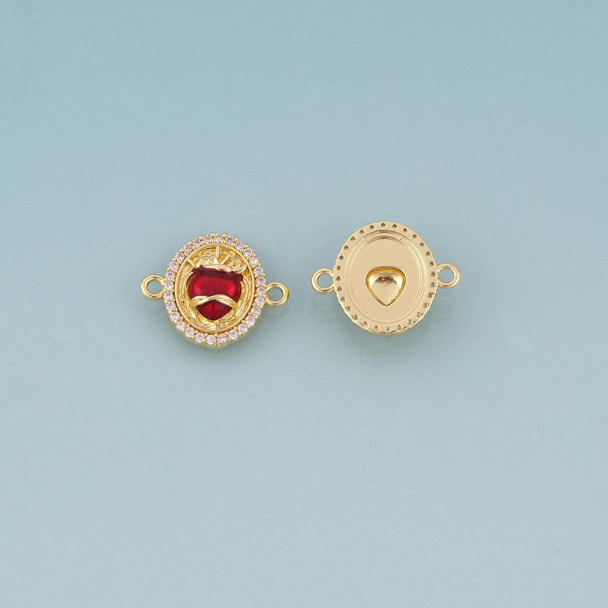 18K Gold Filled Enamel Sacred Heart Connector,Exquisite Connector Bracelet Necklace for DIY Jewelry Making Supply
