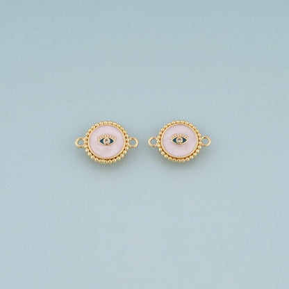 18K Gold Filled Enamel Evil Eye Round Connector,Evil Eye Connector Bracelet Necklace for DIY Jewelry Making Supply