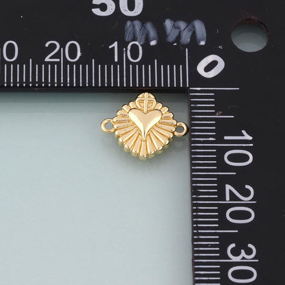 18K Gold Filled Sacred Heart Cross Connector,Religious Charm Connector Bracelet Necklace for DIY Jewelry Making Supply