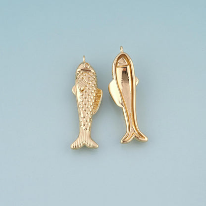 18K Gold Filled Koi Fish Pendant,Lucky Fish Charm Bracelet Necklace for DIY Jewelry Making Supply