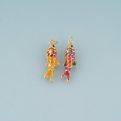 18K Gold Filled Koi Pendant,Luck Charm Bracelet Necklace for DIY Jewelry Making Supply
