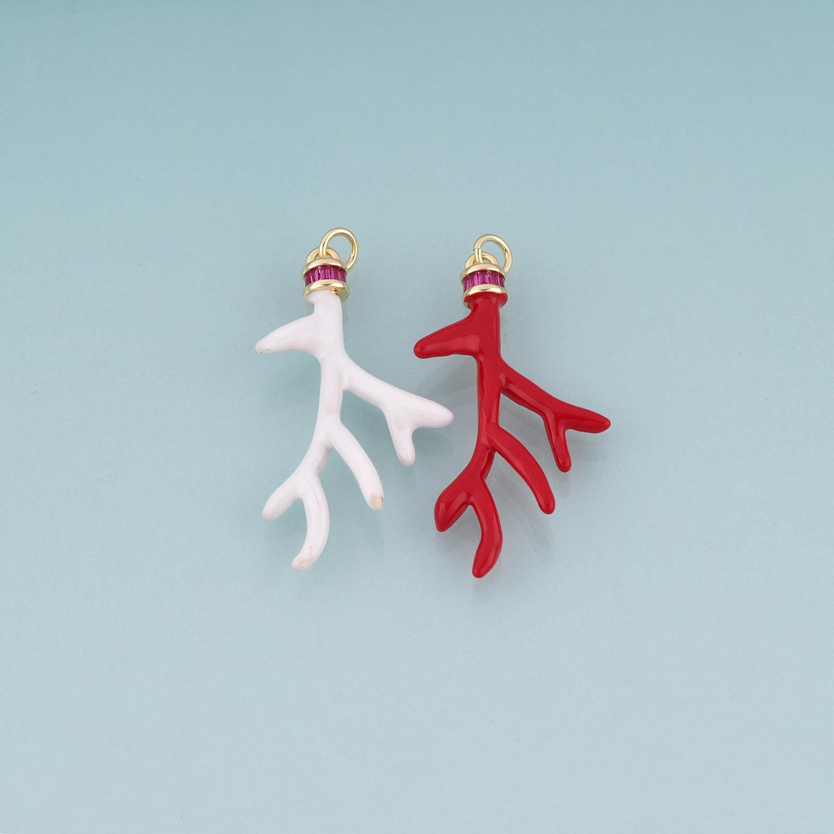 18K Gold Filled Enamel Coral Branch Pendant,Ocean Beach Charm Bracelet Necklace for DIY Jewelry Making Supply