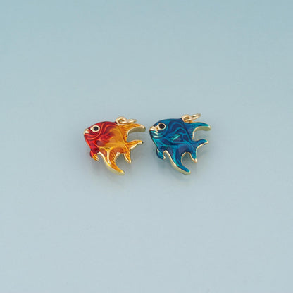 18K Gold Filled Enamel Tropical Fish Pendant,Ocean Animal Charm Bracelet Necklace for DIY Jewelry Making Supply