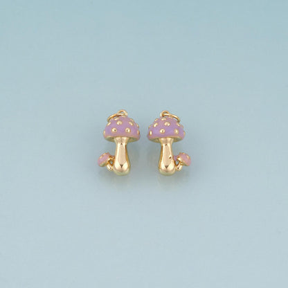 18K Gold Filled Enamel Mushroom Pendant,Cute Charm Bracelet Necklace for DIY Jewelry Making Supply
