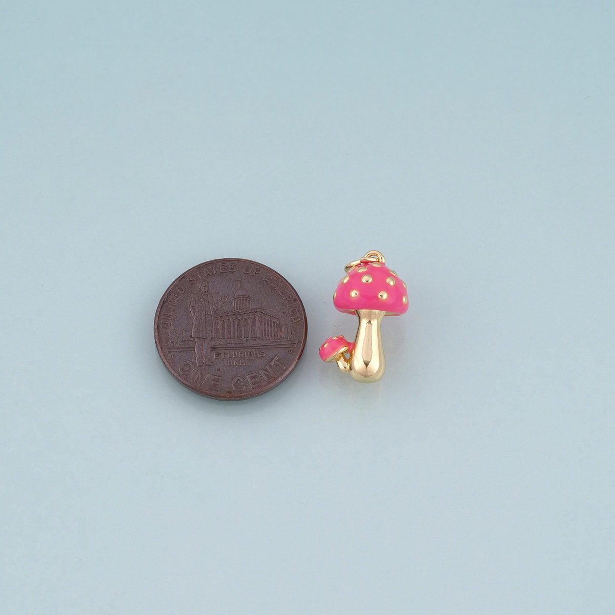 18K Gold Filled Enamel Mushroom Pendant,Cute Charm Bracelet Necklace for DIY Jewelry Making Supply