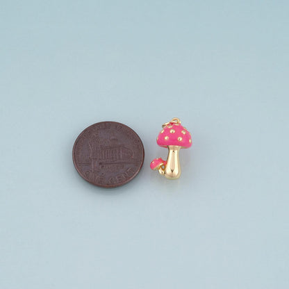 18K Gold Filled Enamel Mushroom Pendant,Cute Charm Bracelet Necklace for DIY Jewelry Making Supply