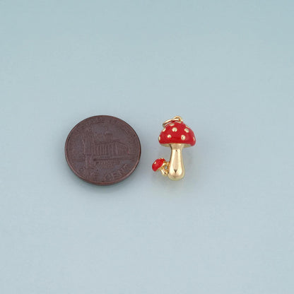 18K Gold Filled Enamel Mushroom Pendant,Cute Charm Bracelet Necklace for DIY Jewelry Making Supply