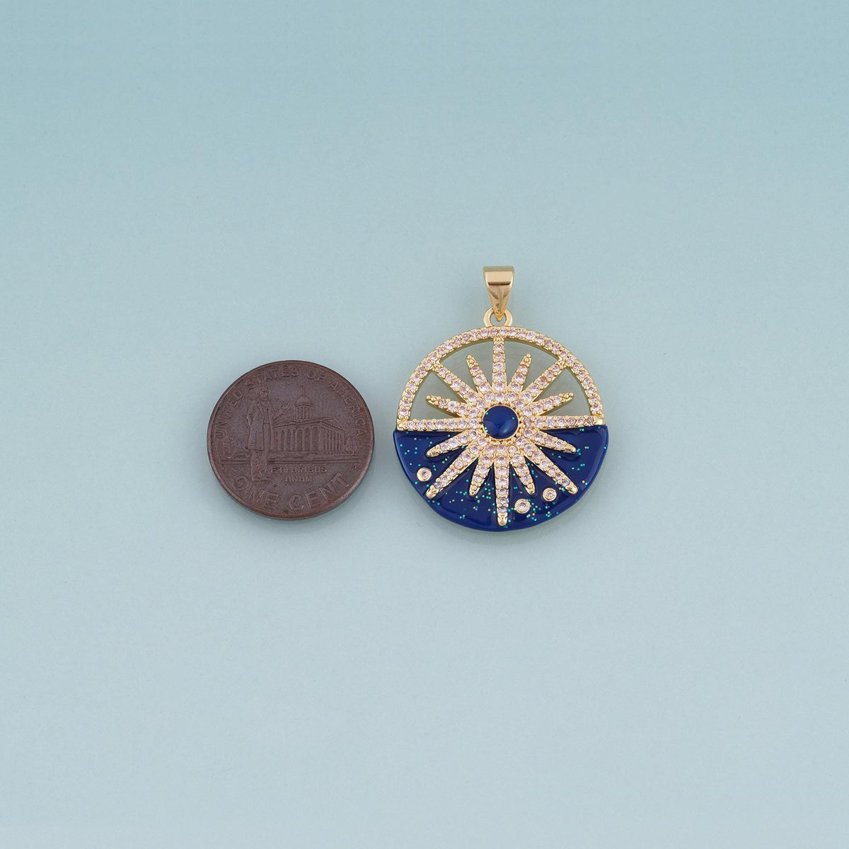 18K Gold Filled CZ Sun Disc Pendant,Celestial Charm Bracelet Necklace for DIY Jewelry Making Supply