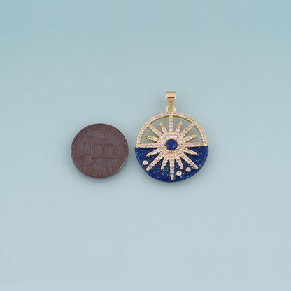 18K Gold Filled CZ Sun Disc Pendant,Celestial Charm Bracelet Necklace for DIY Jewelry Making Supply