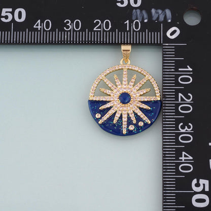18K Gold Filled CZ Sun Disc Pendant,Celestial Charm Bracelet Necklace for DIY Jewelry Making Supply