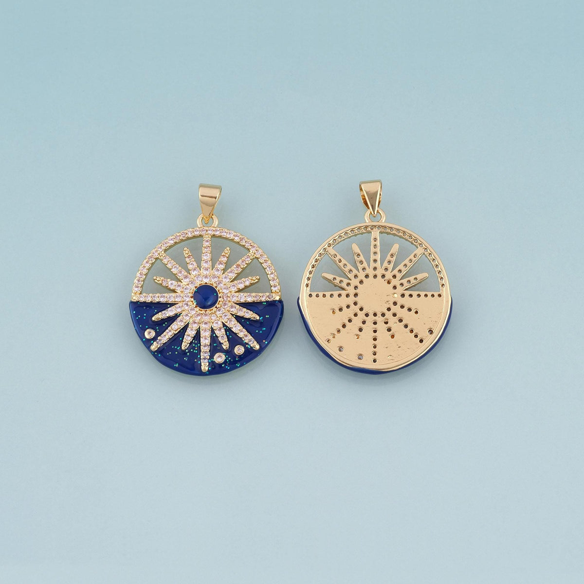 18K Gold Filled CZ Sun Disc Pendant,Celestial Charm Bracelet Necklace for DIY Jewelry Making Supply