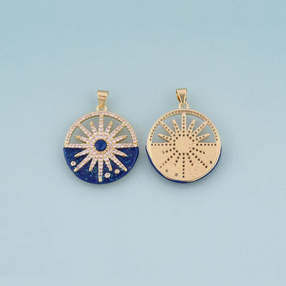 18K Gold Filled CZ Sun Disc Pendant,Celestial Charm Bracelet Necklace for DIY Jewelry Making Supply