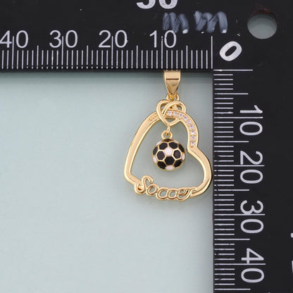 18K Gold Filled Enamel Football Heart Pendant,Soccer Lover Charm Bracelet Necklace for DIY Jewelry Making Supply