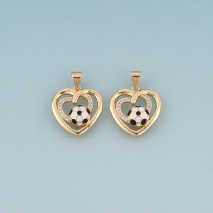 18K Gold Filled Enamel Football Double Heart Pendant,World Cup Charm Bracelet Necklace for DIY Jewelry Making Supply