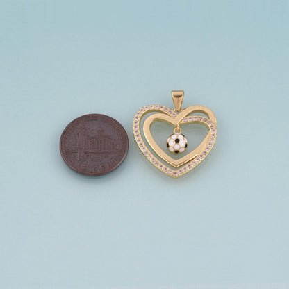 18K Gold Filled CZ Football Double Heart Pendant,World Cup Charm Bracelet Necklace for DIY Jewelry Making Supply