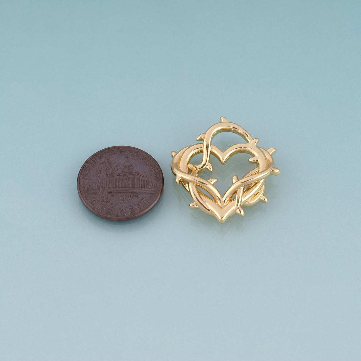 18K Gold Filled Heart of Thorns Pendant,Minimalist Heart Charm Bracelet Necklace for DIY Jewelry Making Supply