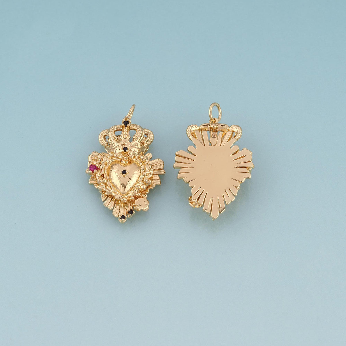 18K Gold Filled CZ Crown Sacred Heart Pendant,Luxurious Charm Bracelet Necklace for DIY Jewelry Making Supply