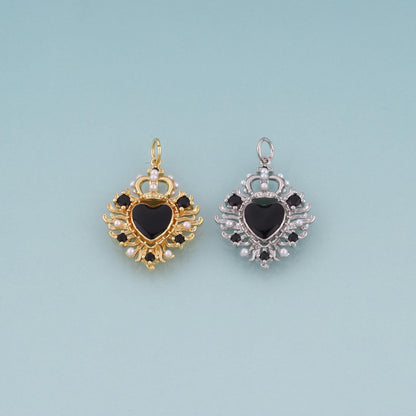 18K Gold Filled CZ Crown Sacred Heart Pendant,Luxurious Charm Bracelet Necklace for DIY Jewelry Making Supply