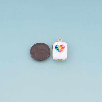 18K Gold Filled Ceramics Rectangle Pendant,Enamel Illustration Charm Bracelet Necklace for DIY Jewelry Making Supply