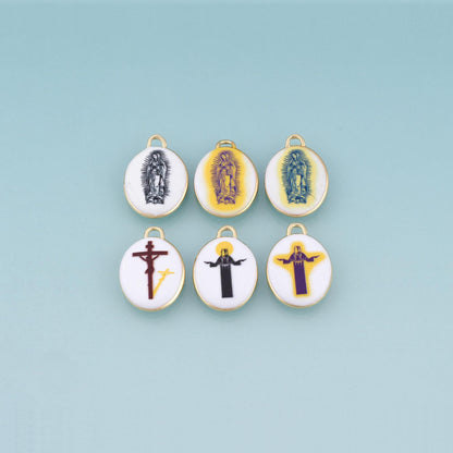18K Gold Filled Ceramics Oval Pendant,Enamel Religion Illustration Charm Bracelet Necklace for DIY Jewelry Making Supply