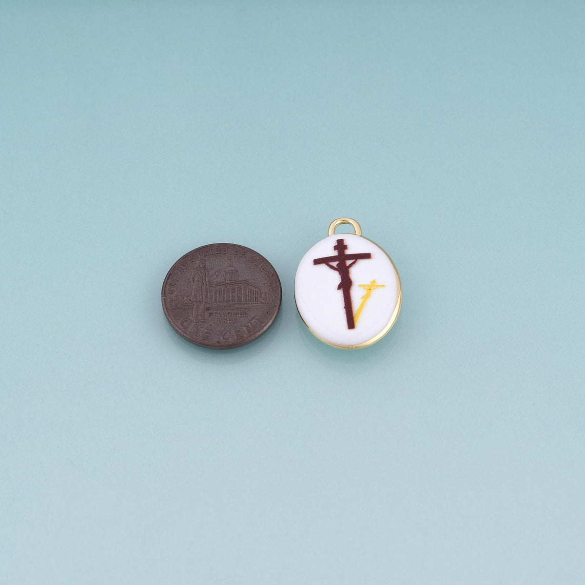 18K Gold Filled Ceramics Oval Pendant,Enamel Religion Illustration Charm Bracelet Necklace for DIY Jewelry Making Supply