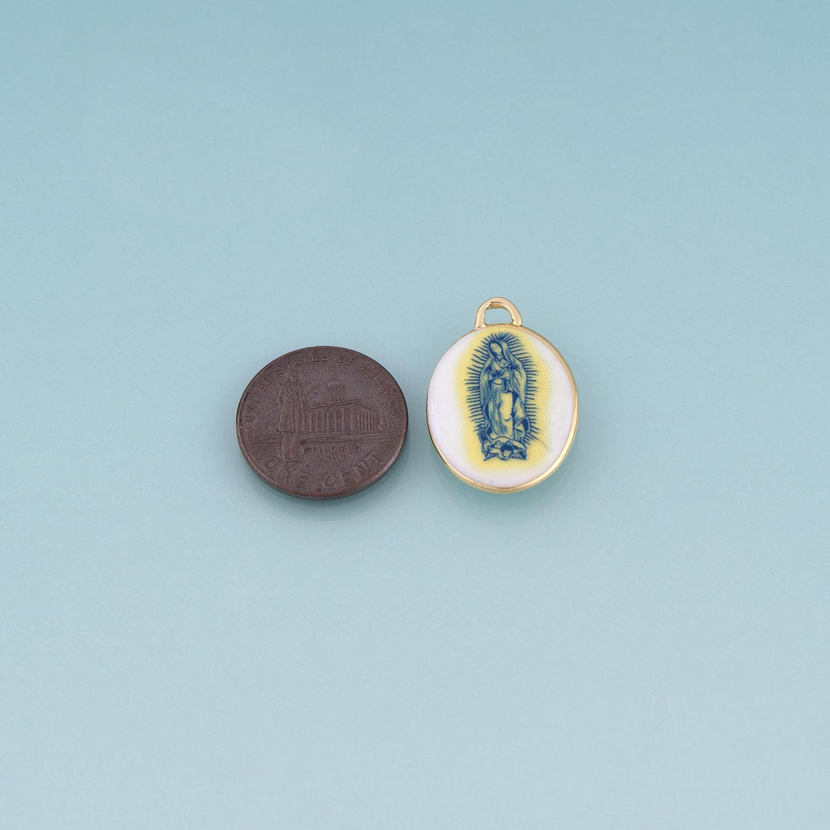 18K Gold Filled Ceramics Oval Pendant,Enamel Religion Illustration Charm Bracelet Necklace for DIY Jewelry Making Supply