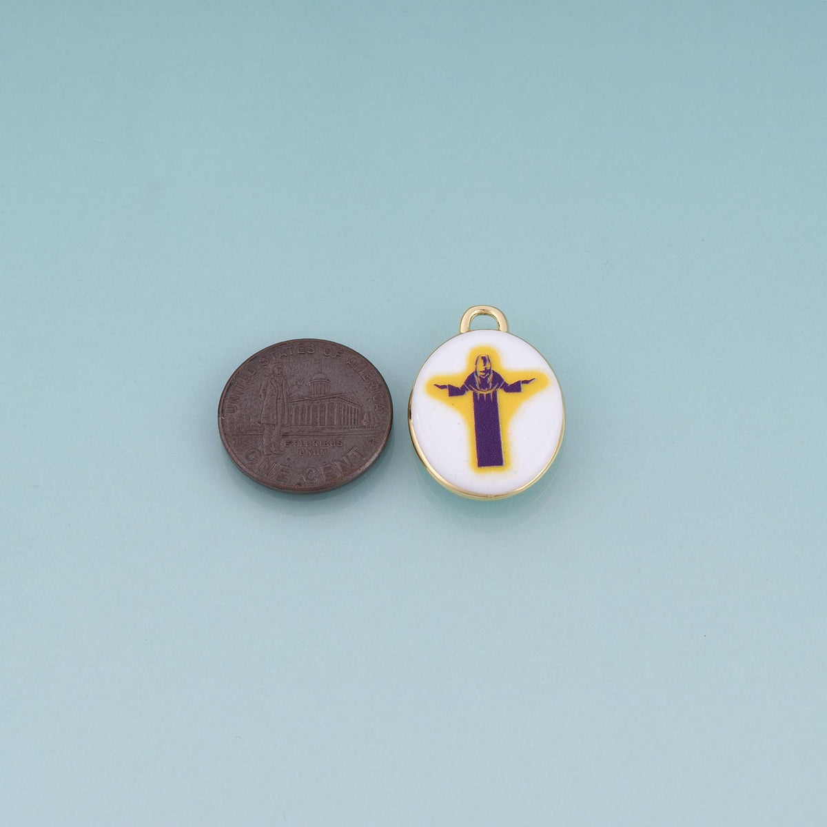 18K Gold Filled Ceramics Oval Pendant,Enamel Religion Illustration Charm Bracelet Necklace for DIY Jewelry Making Supply