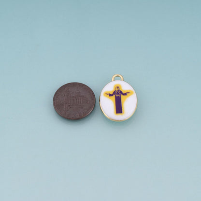 18K Gold Filled Ceramics Oval Pendant,Enamel Religion Illustration Charm Bracelet Necklace for DIY Jewelry Making Supply