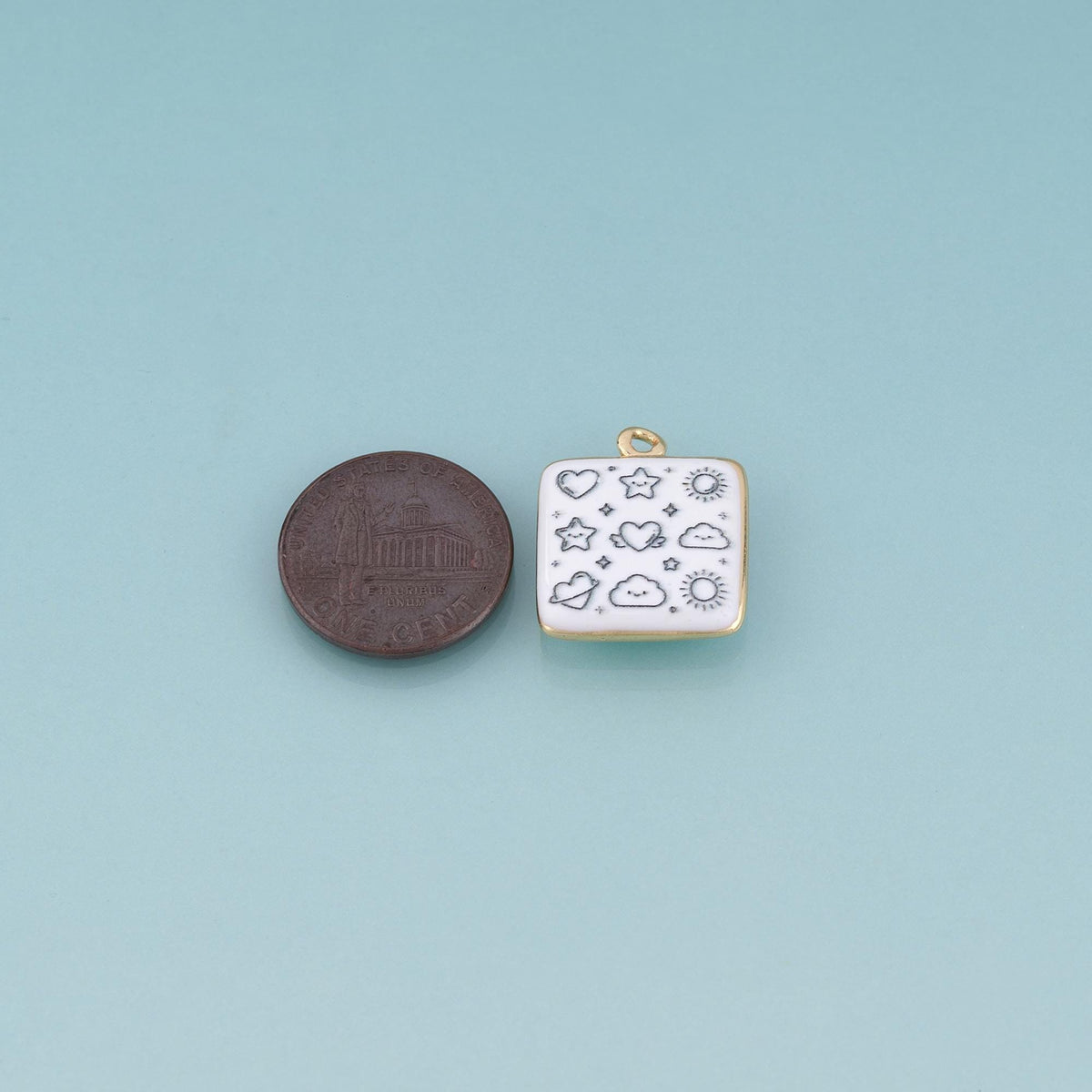 18K Gold Filled Ceramics Square Pendant,Enamel Illustration Charm Bracelet Necklace for DIY Jewelry Making Supply