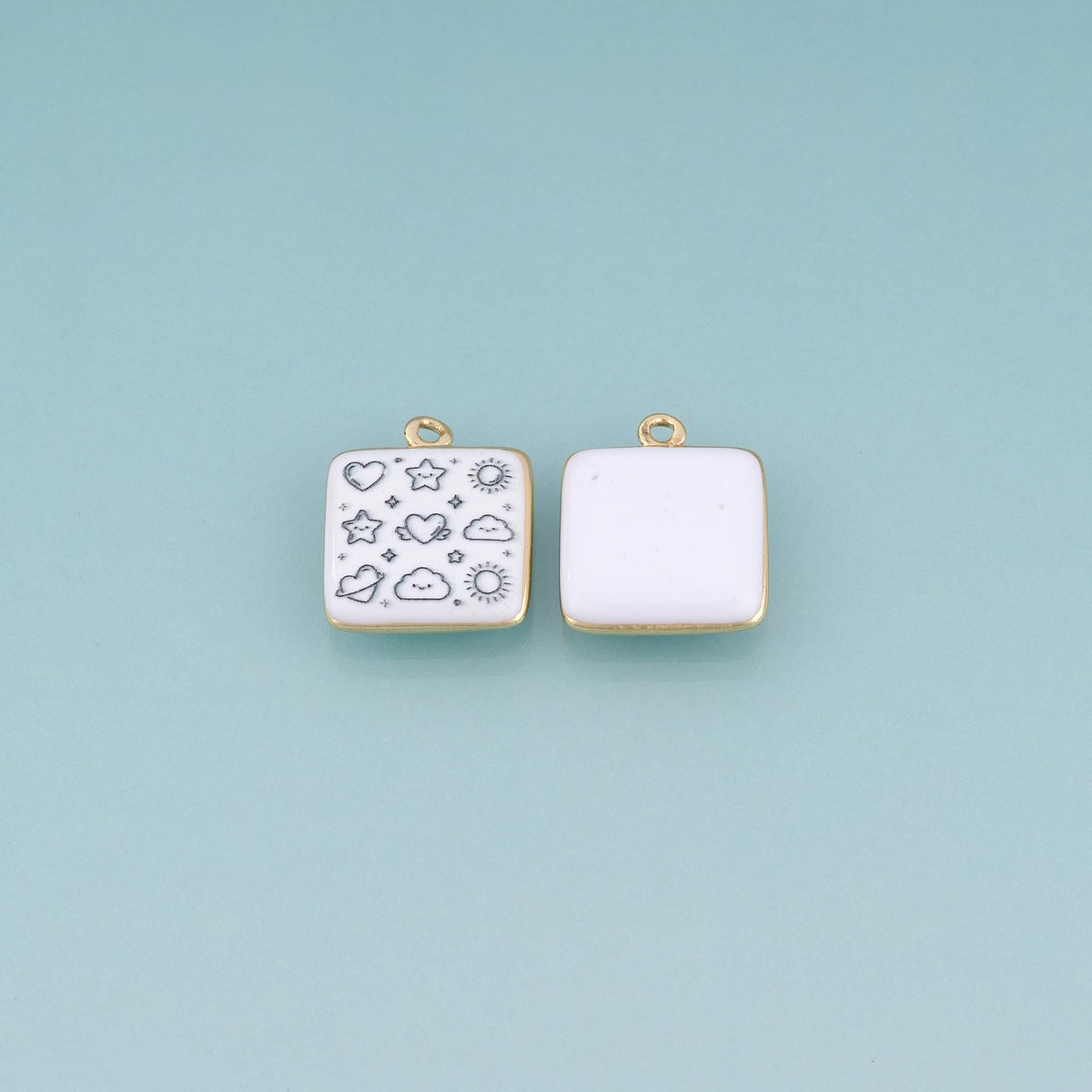 18K Gold Filled Ceramics Square Pendant,Enamel Illustration Charm Bracelet Necklace for DIY Jewelry Making Supply