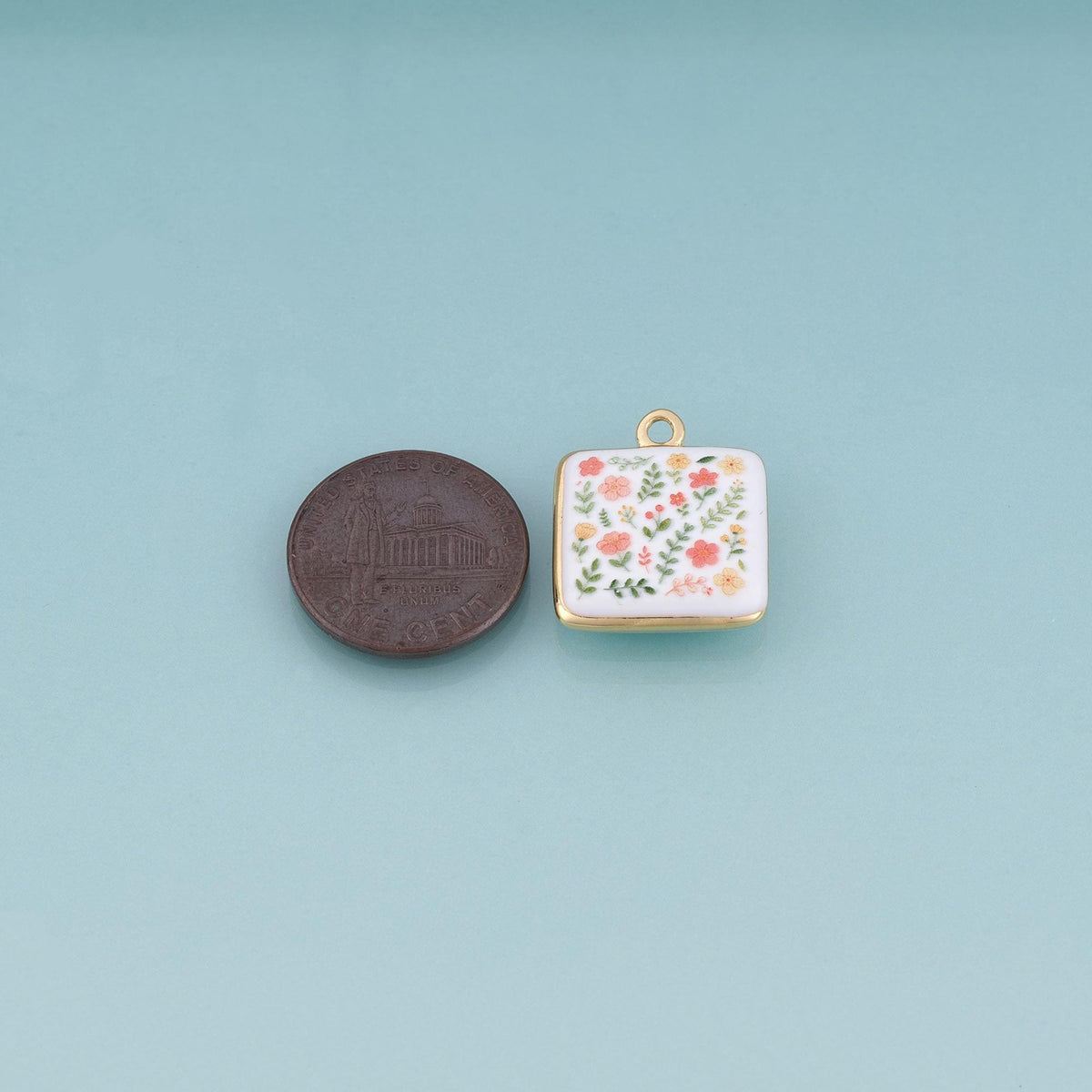 18K Gold Filled Ceramics Square Pendant,Enamel Illustration Charm Bracelet Necklace for DIY Jewelry Making Supply