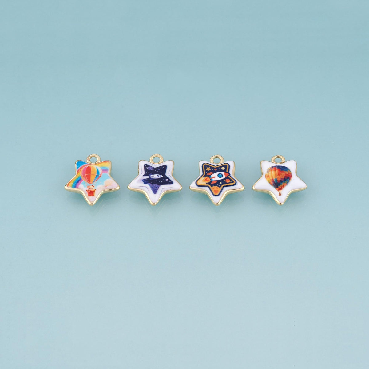 18K Gold Filled Ceramics Star Pendant,Enamel Illustration Charm Bracelet Necklace for DIY Jewelry Making Supply