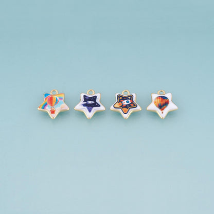 18K Gold Filled Ceramics Star Pendant,Enamel Illustration Charm Bracelet Necklace for DIY Jewelry Making Supply