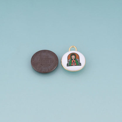 18K Gold Filled Ceramics Round Pendant,Enamel Illustration Charm Bracelet Necklace for DIY Jewelry Making Supply