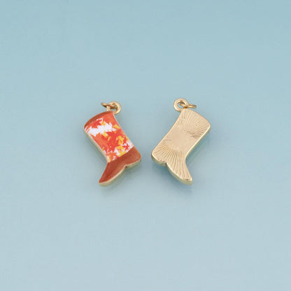 18K Gold Filled Ceramics Boots Pendant,Enamel Illustration Charm Bracelet Necklace for DIY Jewelry Making Supply