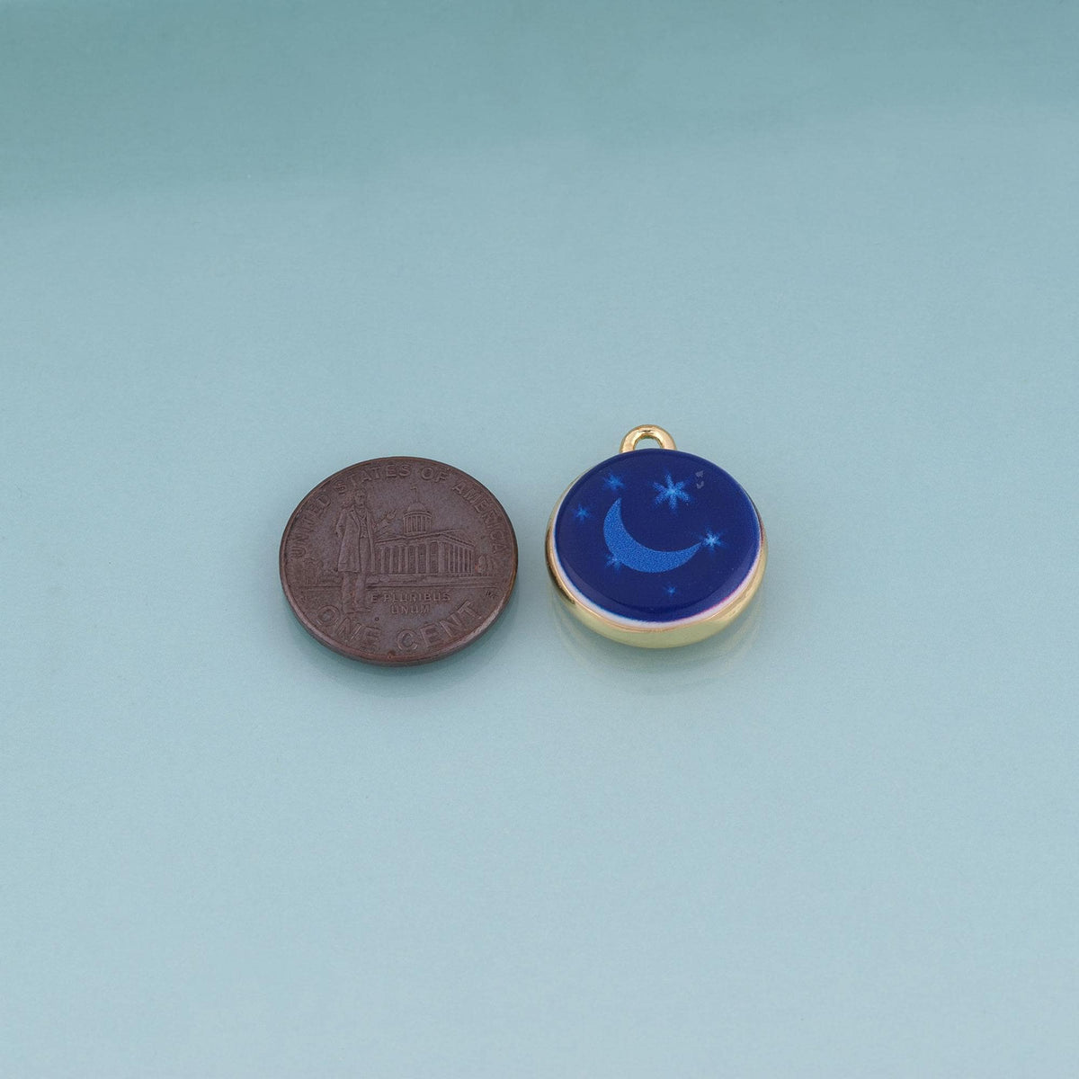 18K Gold Filled Ceramics Round Pendant,Enamel Illustration Charm Bracelet Necklace for DIY Jewelry Making Supply