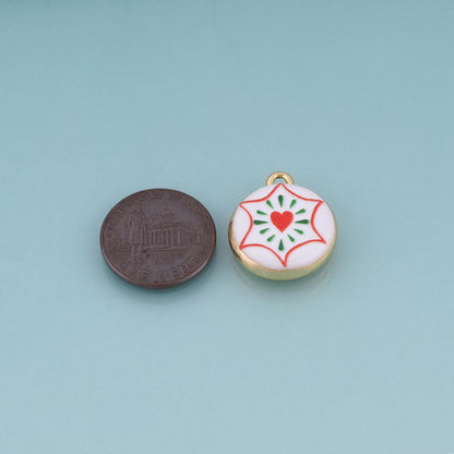 18K Gold Filled Ceramics Round Pendant,Enamel Illustration Charm Bracelet Necklace for DIY Jewelry Making Supply