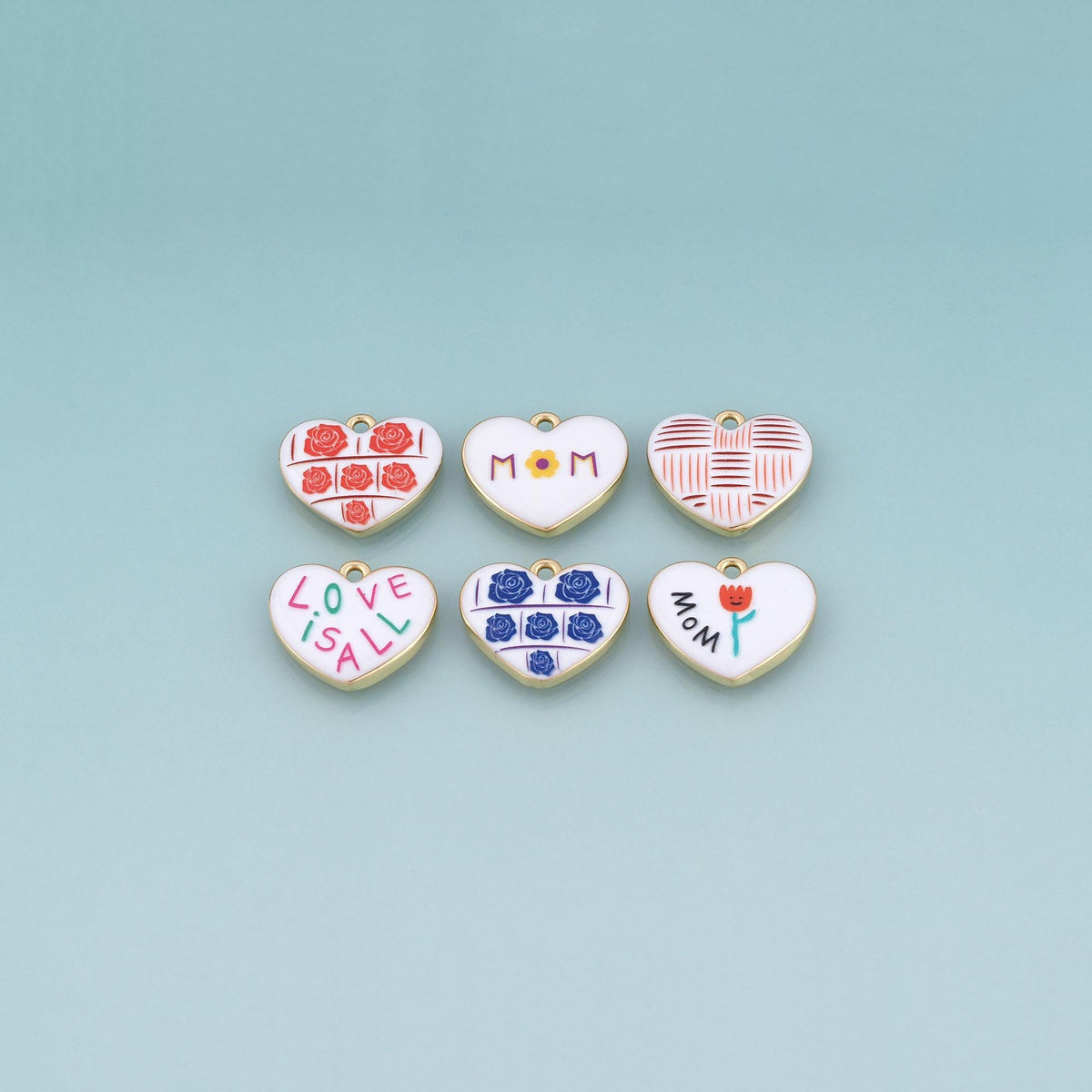 18K Gold Filled Ceramics Heart Pendant,Enamel Illustration Charm Bracelet Necklace for DIY Jewelry Making Supply